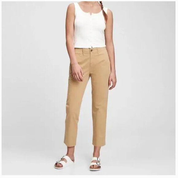 GAP Pants High Rise Straight Khakis Mojave Tan 14 - Picture 1 of 8